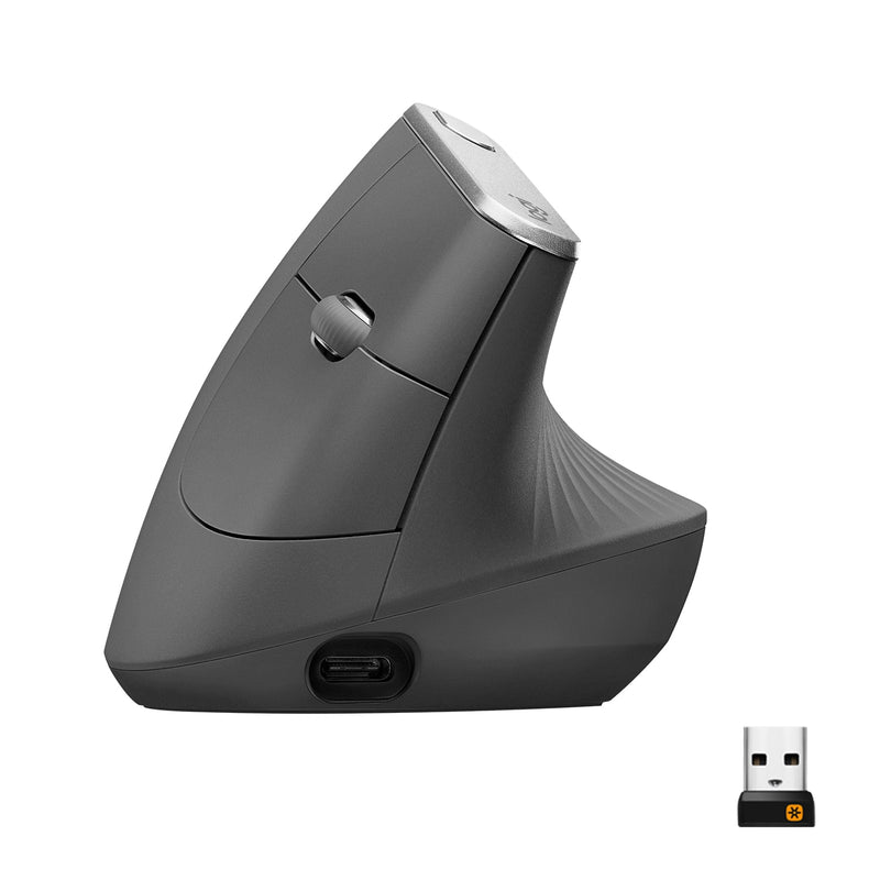 Logitech - MX Vertical Advanced Wireless Optical Ergonomic Mouse with USB and Bluetooth Connection - Wireless - Graphite
