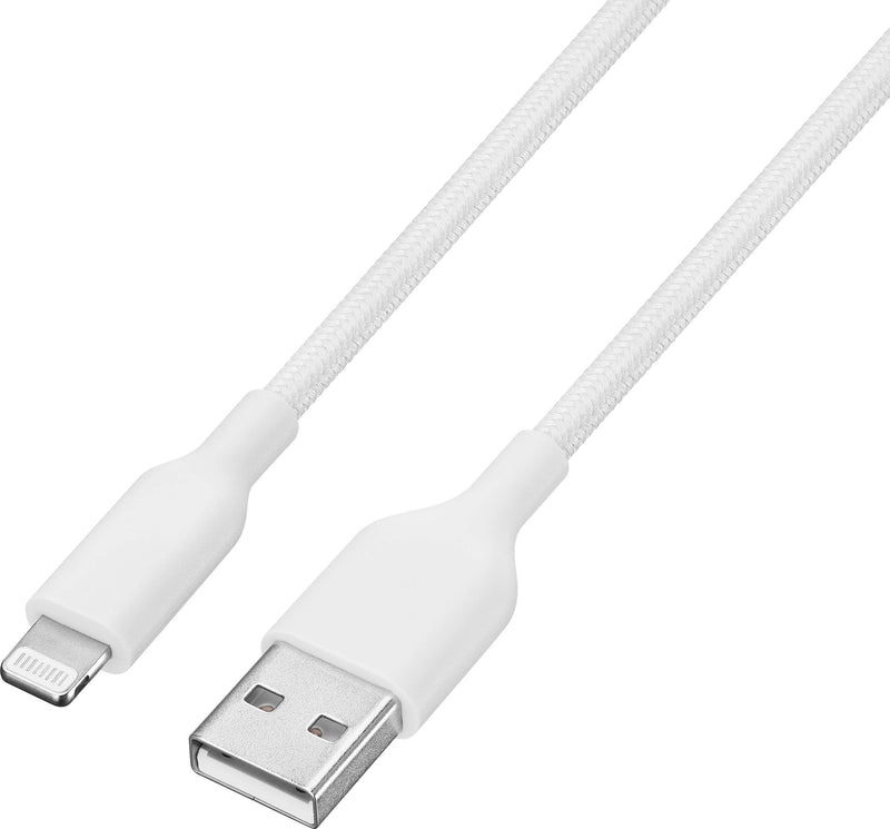 Best Buy essentials - 4’ Lightning to USB Braided Charge-and-Sync Cable - White