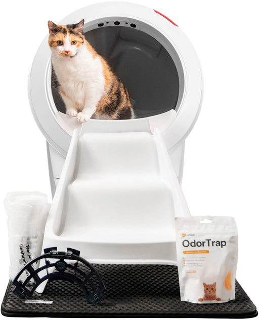 Whisker - Litter-Robot 4 - Smart Self-Cleaning Litter Box - Complete Bundle w/ OdorTrap Refills Waste Liners Ramp Mat  Fence - White