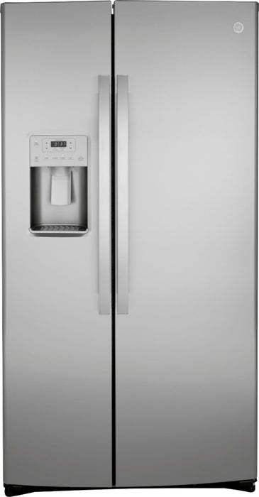 GE - 25.1 Cu. Ft. Side-By-Side Refrigerator with External Ice  Water Dispenser - Stainless Steel