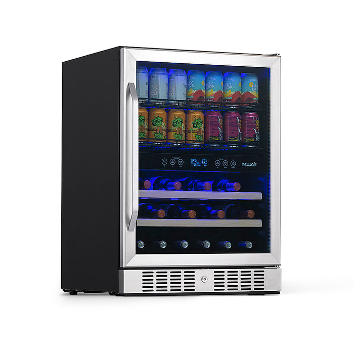 NewAir - 24" 20 Bottle 70 Can Dual Zone Wine and Beverage Fridge with SplitShelf  Smooth Rolling Shelves - Stainless Steel