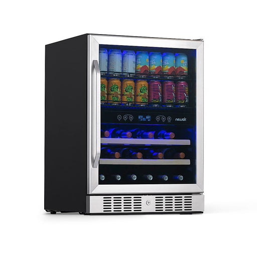 NewAir - 24 Built-in Dual Zone 20 Bottle and 70 Can Wine and Beverage Fridge with SplitShelf and Smooth Rolling Shelves - Stainless Steel