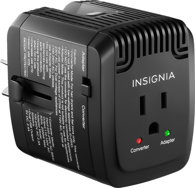 Insignia - All-in-One Travel Adapter and Converter with 2 USB Ports - Black