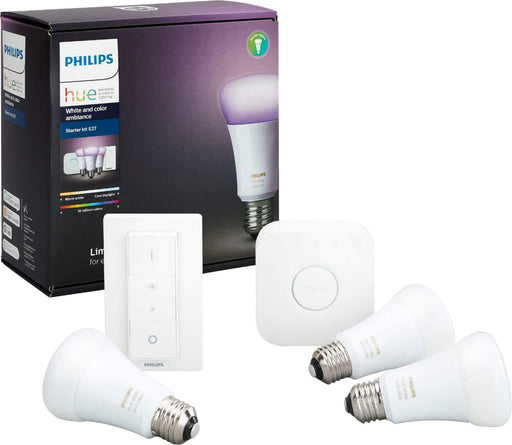 Philips - Hue A19 60W Smart LED Starter Kit - White and Color Ambiance