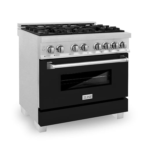 ZLINE - 36" Legacy Dual Fuel Range in DuraSnow Stainless Steel w/ Black Matte Door (RAS-BLM-36) - Stainless Steel/Black Matte Door