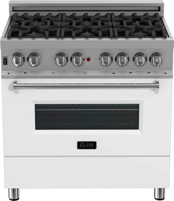 ZLINE - 36" Legacy Dual Fuel Range in DuraSnow Stainless Steel w/ White Matte Door (RAS-WM-36) - Matte White