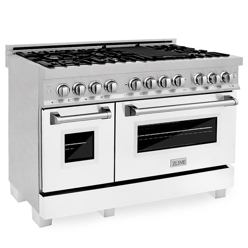 ZLINE - Dual Fuel Range with Gas Stove and Electric Oven in Fingerprint Resistant Stainless Steel and White Matte Door - Matte White