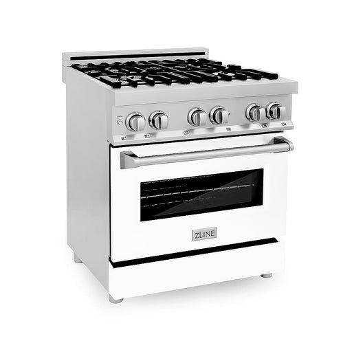 ZLINE - 30" Legacy Dual Fuel Range w/ 4 Burner Cooktop  Electric Oven w/ White Matte Door (RA-WM-30) - Stainless Steel