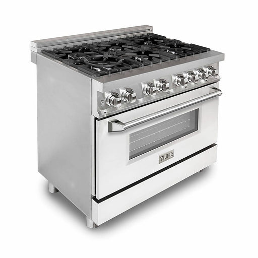 ZLINE - 36" Legacy Dual Fuel Range w/ 6 Burner Cooktop  Electric Oven w/ White Matte Door (RA-WM-36) - Matte White