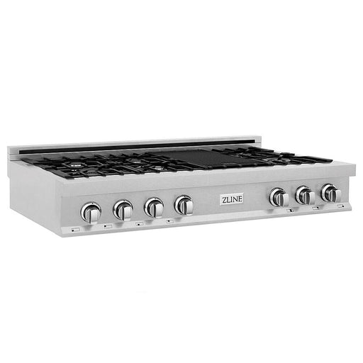 ZLINE - Porcelain Gas Stovetop Fingerprint Resistant with 7 Gas Burners and Griddle - Stainless Steel