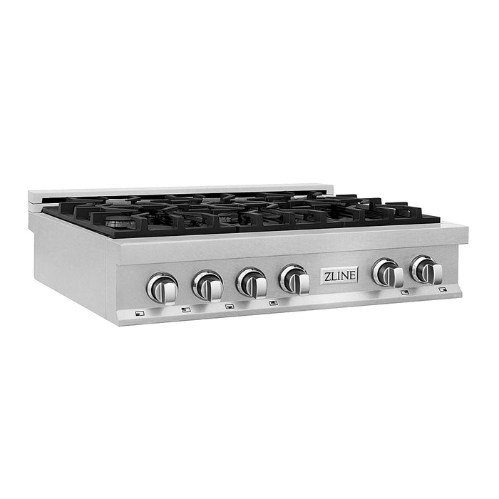 ZLINE - 36" Porcelain Gas Stovetop Fingerprint Resistant with 6 Gas Burners - Stainless Steel