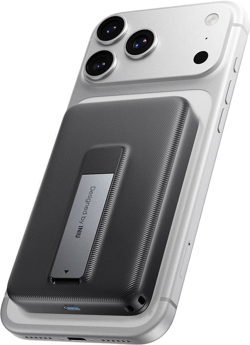 INIU - Magnetic Power Bank Qi2 10000mAh Ultra Compact Portable Charger with Foldable Stand for iPhone 17/16/15/14/13/12 Series - Black