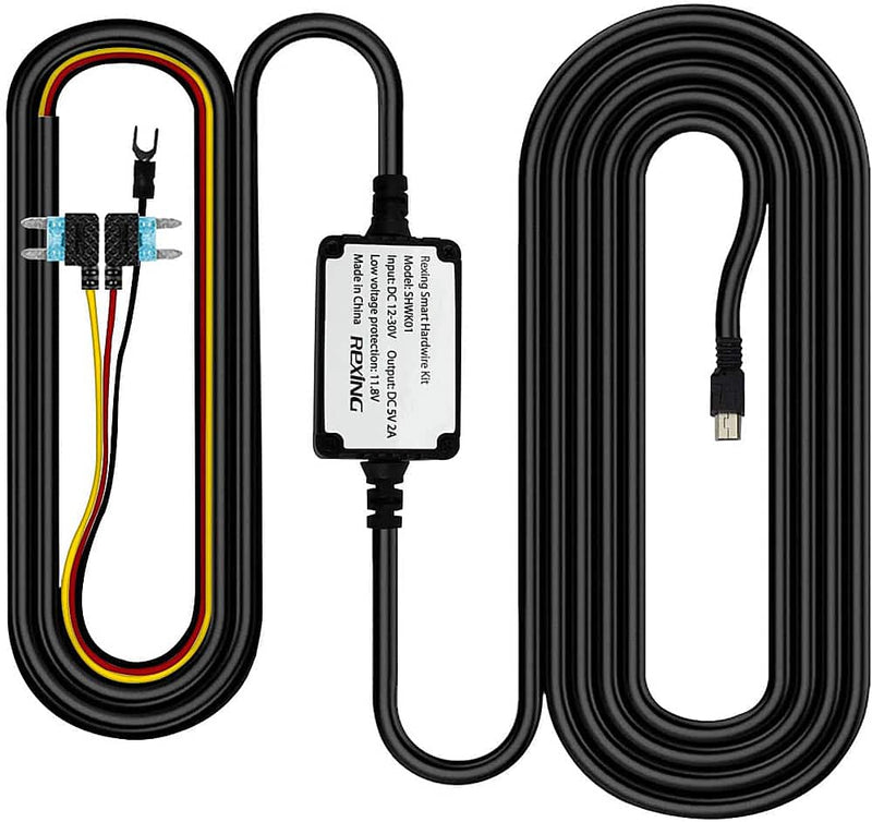 Smart Hardwire Kit Mini-USB Port for All Rexing Supercapacitor Models - Black
