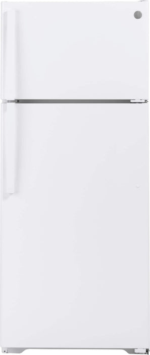 GE - 17.5 Cu. Ft. Top-Freezer Refrigerator with Edge-to-Edge Glass Shelves - White