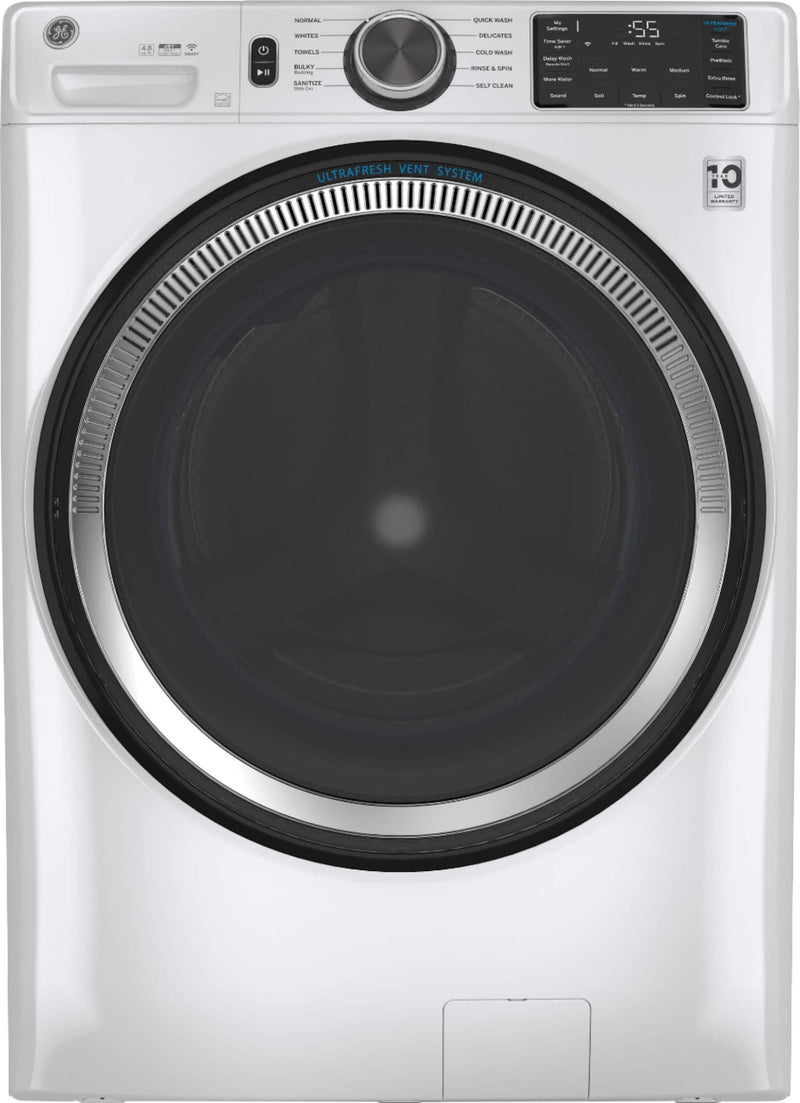 GE - 4.8 Cu. Ft. High-Efficiency Stackable Smart Front Load Washer w/ Odorblock Ultra Fresh Vent System  Microban Technology - White