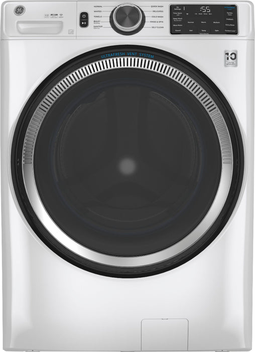 GE - 4.8 CuFt High-Efficiency Stackable Smart Front Load Washer w/UltraFresh Vent System  Microban Antimicrobial Technology - White on White