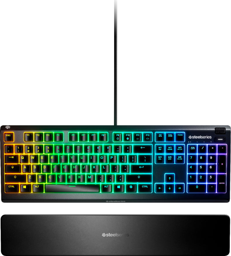 SteelSeries - Apex 3 Full Size Wired Membrane Whisper Quiet Switch Gaming Keyboard - Black