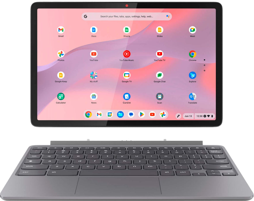 Lenovo - Duet 11 Chromebook - 11" 2K LCD Touchscreen 2-in-1 Tablet - MediaTek Kompanio - 4GB Memory - 128GB - eMMC with keyboard - Luna Gray