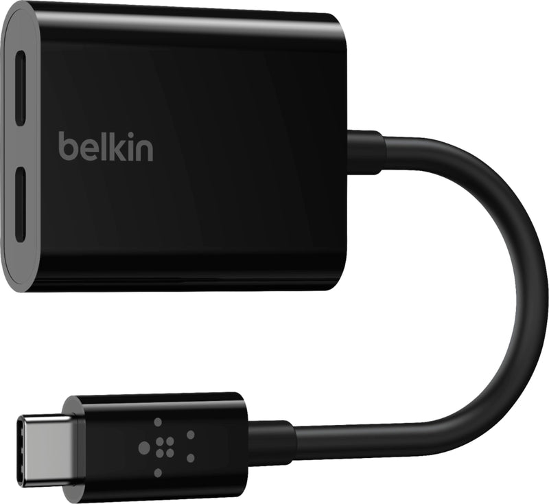 Belkin - RockStar USB-C Audio + Charge Adapter for iPad Pro Galaxy Note Google Pixel LG G6 Sony Xperia OnePlus - Black