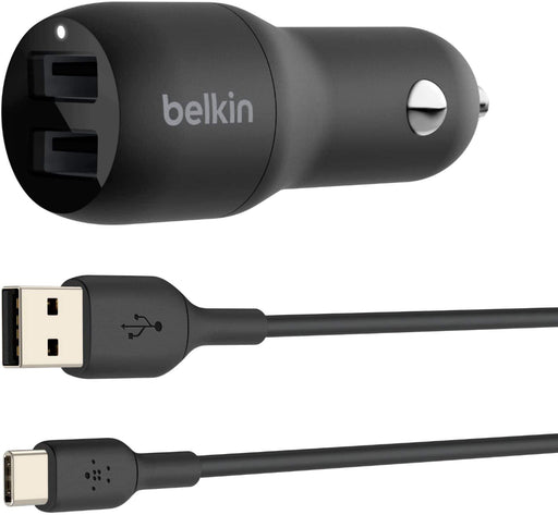 Belkin - BOOSTCHARGE  Dual USB-A Car Charger 24W + USB-A to USB-C Cable - Black