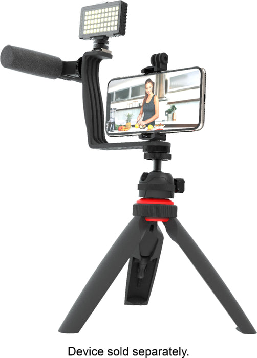 Digipower - Phone Video Stabilizer Rig Kit with Microphone Light diffuser and Mini tripod for iPhone Samsung and Digital Cameras - Black