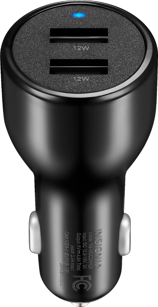 Insignia - 24W Dual USB Port Vehicle Charger - Black