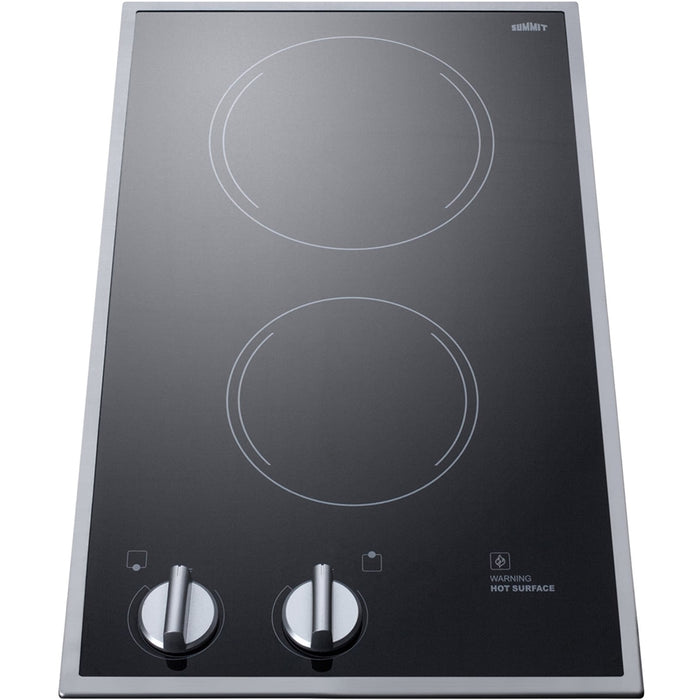 Summit Appliance - 12" Built-In Electric Cooktop with 2 Burners and Residual Heat Indicator - Black