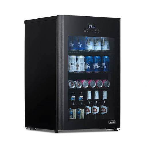 NewAir - 125-Can Beverage Cooler with Glass Door Party and Turbo Modes Cools to 23F Digital Controls Adjustable Shelves - Black