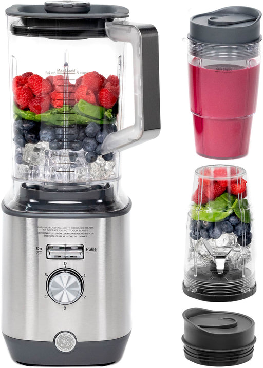 GE - 5-Speed 64-Oz. Blender with Blender Cups - Stainless Steel