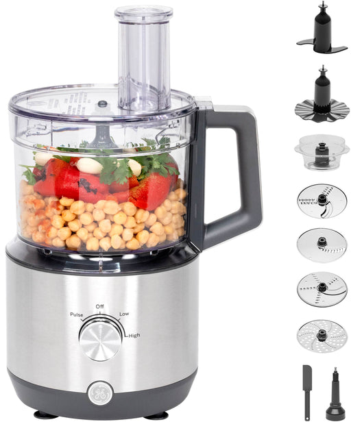 GE - 12-Cup Food Processor with Accessories - Stainless Steel