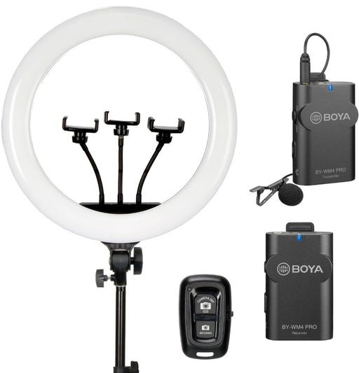 Sunpak - Premium Series 18 Inch Bi-Color Ring Light Kit with BOYA Wireless Microphone and Bluetooth Remote - Black