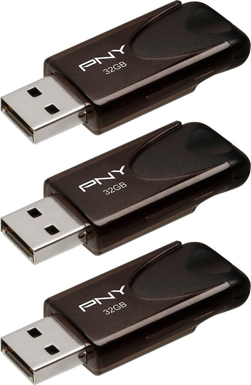 PNY - 32GB Attach 4 Type A USB 2.0 Flash Drive 3-Pack - Black