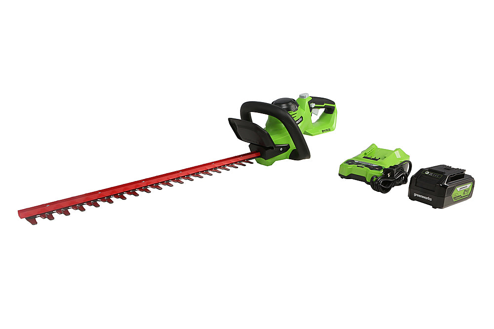 Greenworks - 24-Volt 22-Inch Cordless Hedge Trimmer (1 x 4.0Ah Battery and 1 x Charger) - Black/Green