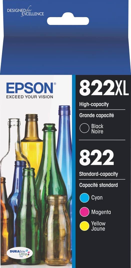 Epson - T822XL/T822 4-Pack High-Yield Standard Capacity Ink Cartridges - Black/Cyan/Magenta/Yellow
