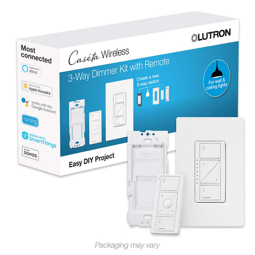 Lutron - Caseta Smart Dimmer Switch 3-Way Kit with Remote (2 Points of Control) - White