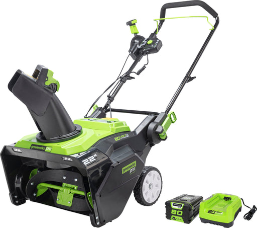 Greenworks - 80V 22 Cordless Brushless Snow Blower with 4.0 Ah Battery and Rapid Charger - Black/Green