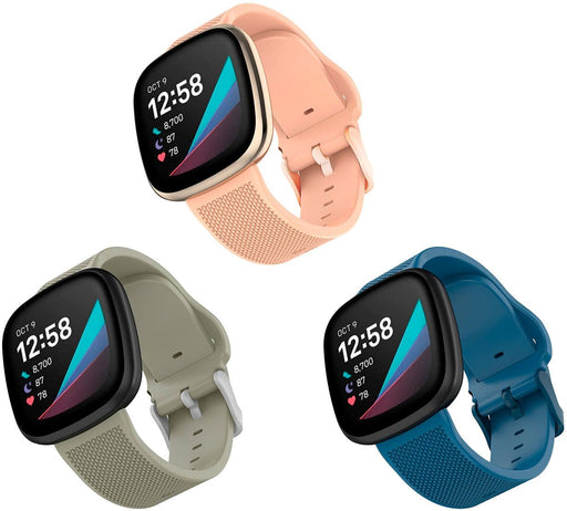 WITHit - Fitbit Versa 3  Fitbit Sense Silicone One size fits all Watch band - Navy/Light Gray/Blush Pink