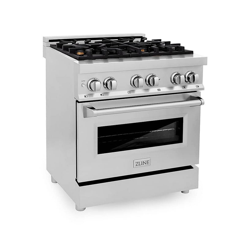 ZLINE - 30" Legacy Dual Fuel Range w/ Gas Cooktop  Electric Oven w/ 4 Brass Burners (RA-BR-30) - Stainless Steel