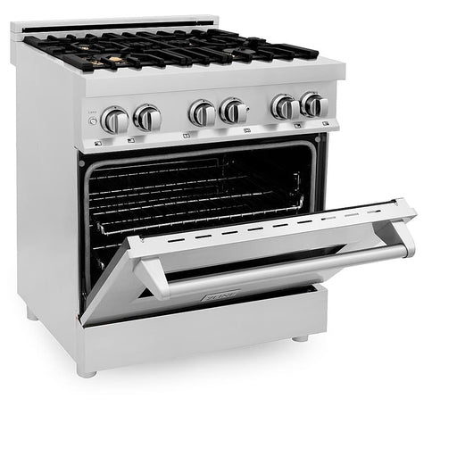 ZLINE - 30" Legacy Dual Fuel Range w/ Gas Cooktop  Electric Oven w/ 4 Brass Burners (RA-BR-30) - Stainless Steel