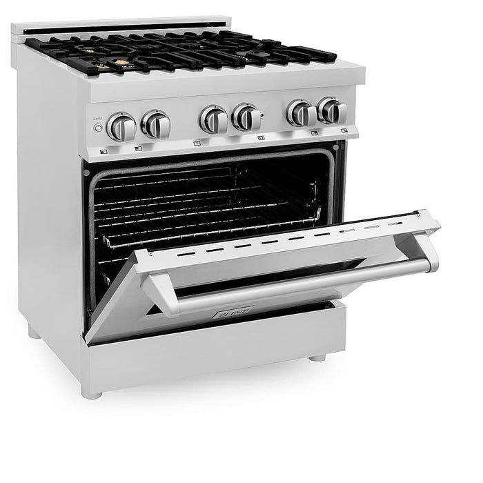 ZLINE - 30" Legacy Dual Fuel Range w/ Gas Cooktop  Electric Oven w/ 4 Brass Burners (RA-BR-30) - Stainless Steel