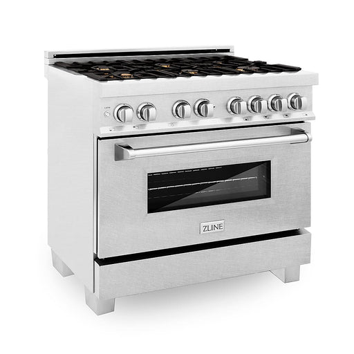 ZLINE - 36" Legacy Dual Fuel Range with 6 Brass Burners (RAS-SN-BR-36) - DuraSnow Stainless Steel