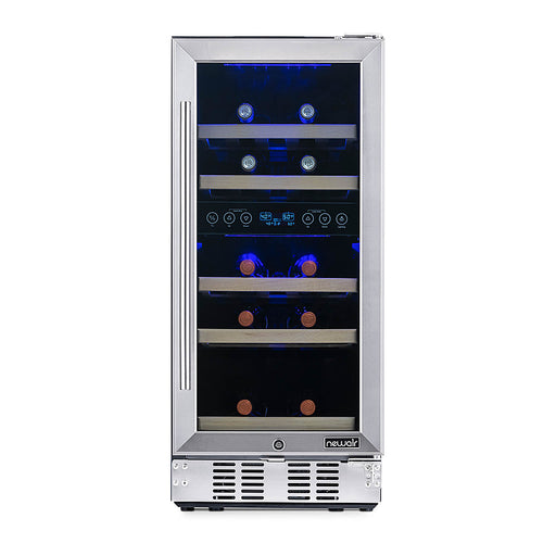 NewAir - 15 Built-in 29 Bottle Dual Zone Compressor Wine Fridge with Recessed Kickplate and Carbon Filter - Stainless Steel