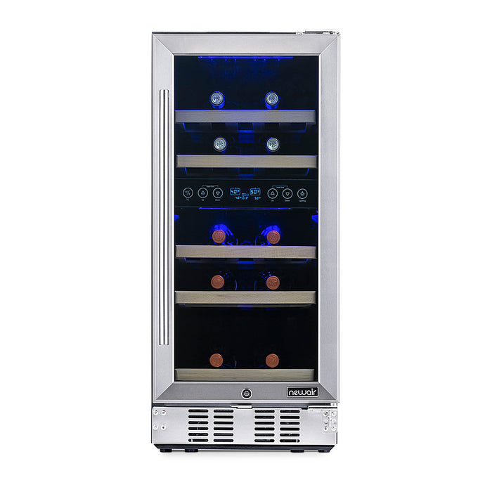 NewAir - 15 Built-in 29 Bottle Dual Zone Compressor Wine Fridge with Recessed Kickplate - Stainless Steel