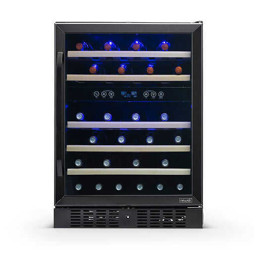 NewAir - 24 Built-in 46 Bottle Dual Zone Compressor Wine Cooler with Beechwood Shelves - Black Stainless Steel