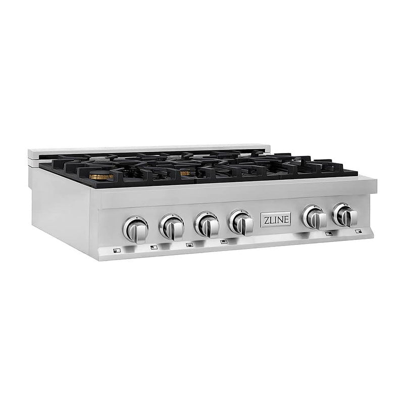 ZLINE - 36 in. Legacy Gas Rangetop with 6 Brass Burners and Porcelain Cooktop in Stainless Steel (RT-BR-36) - Stainless steel