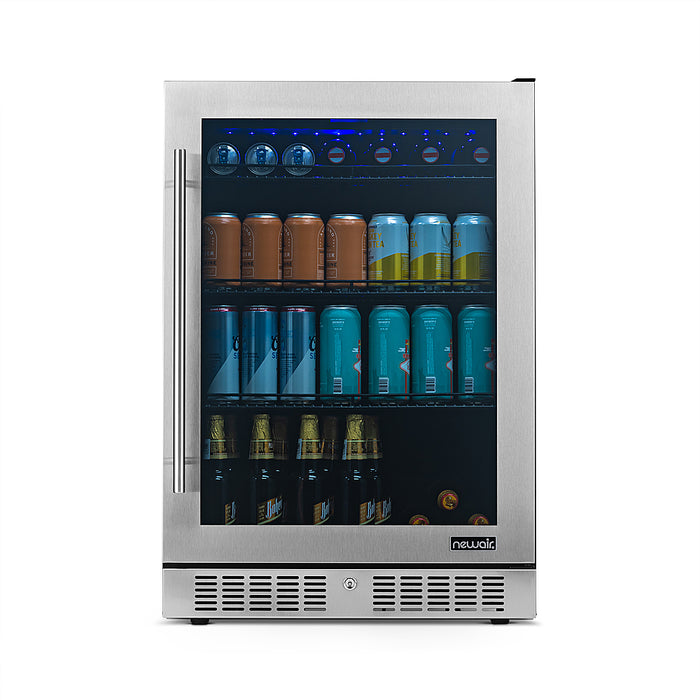 NewAir - 24" 224-Can Built-In Beverage Cooler with Color Changing LED Lights and Adjustable Shelves - Stainless Steel