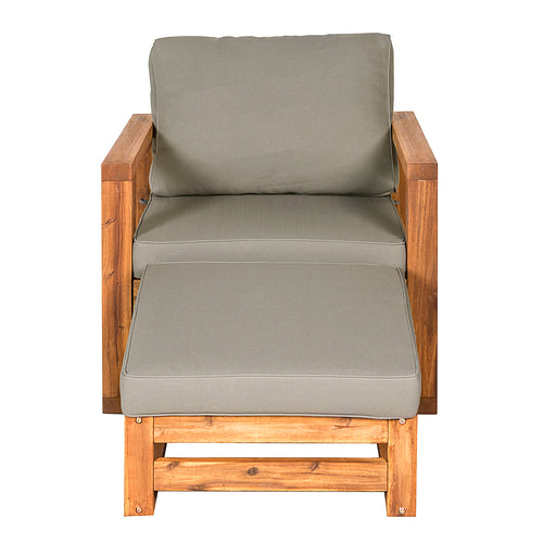 Walker Edison - Deep Seated Acacia Wood Patio Chair with Ottoman - Brown