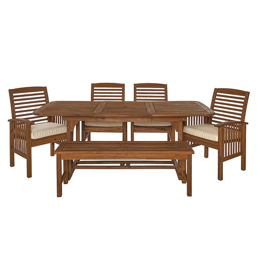 Walker Edison - 6-Piece Cypress Acacia Wood Extendable Patio Dining Set - Dark Brown