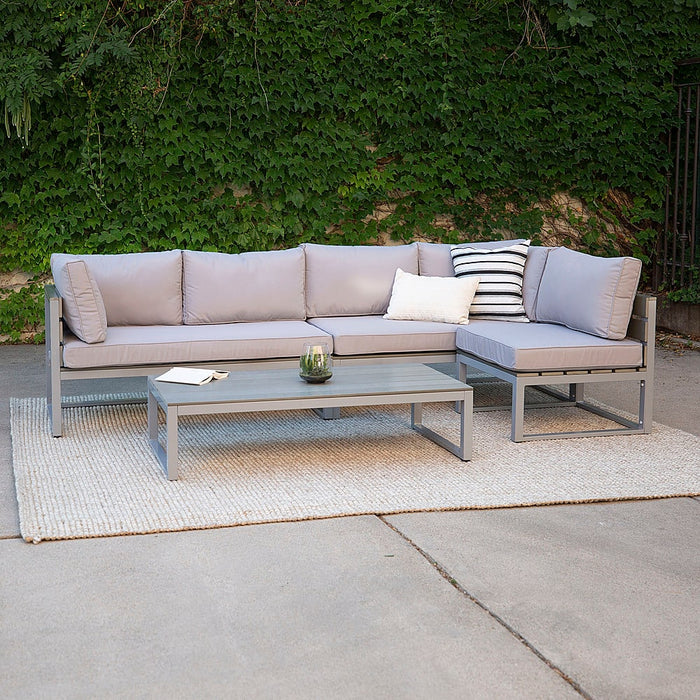 Walker Edison - Modern 4-Piece Outdoor Patio Sectional - Grey