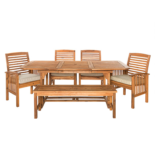 Walker Edison - 6-Piece Cypress Acacia Wood Extendable Patio Dining Set - Brown